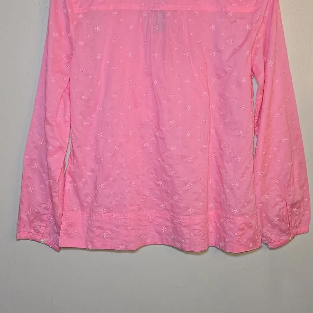 J. Crew Long-Sleeve Ruffle In Floral Eyelet Cotton Pink Shirt NWT